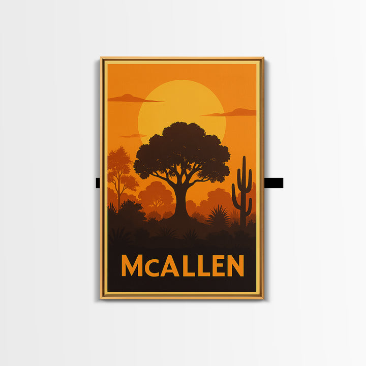 Mcallen Travel Poster, Canvas Print, Warm Sunset Silhouette Art, Mcallen Art Print, Travel Wall Decor, City Illustration, Gift For Travelers