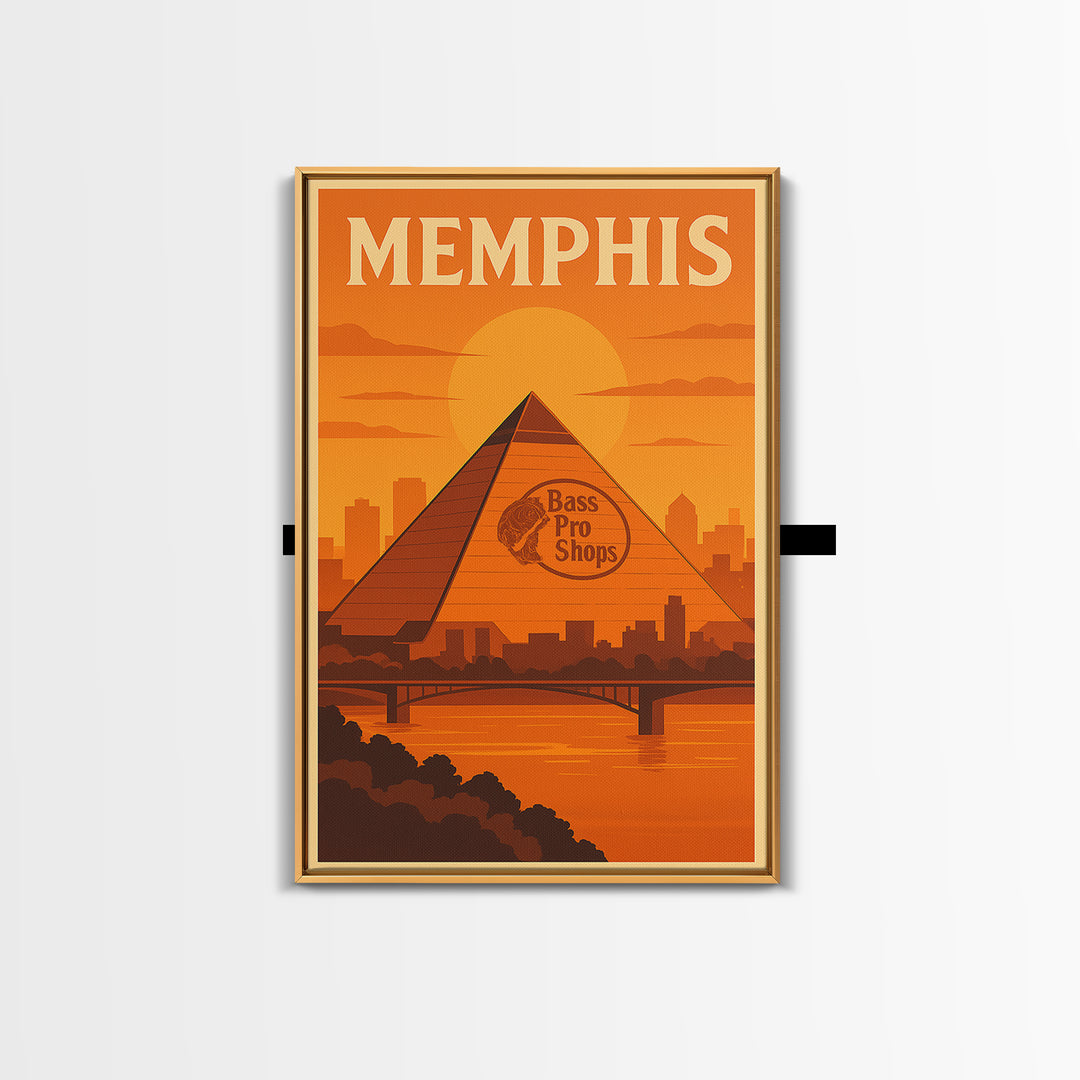 Memphis Tennessee Travel Poster, Canvas Print, Gold Art Deco Poster Art, Memphis Wall Art, Watercolor Urban Skyline, Art Print, Travel Art