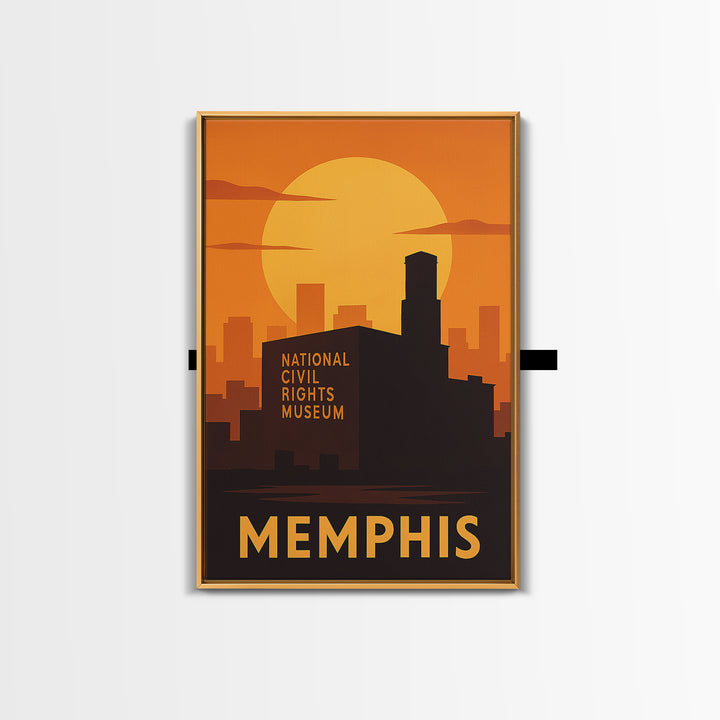 Memphis Travel Poster, Canvas Print, Golden Travel Poster Art, Memphis Travel Art, City Illustration, Living Room Wall Art, Fine Art Print