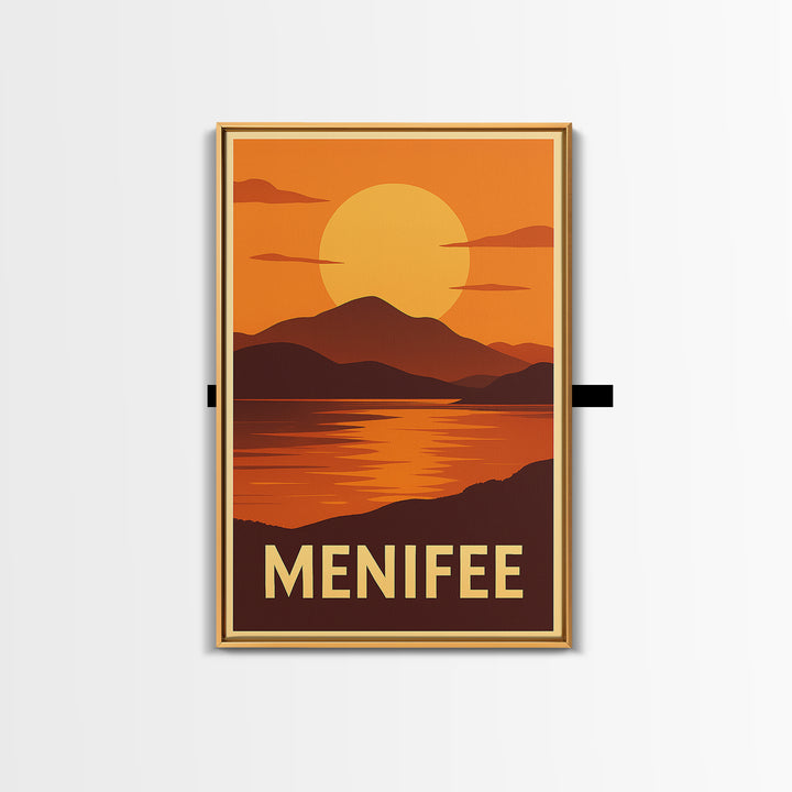 Menifee Travel Poster, Canvas Print, Golden Travel Poster Art, Menifee Poster Print, City Illustration, City Travel Prints, Landscape Art