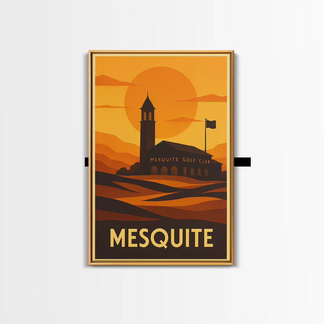 Mesquite Travel Poster, Framed Canvas Print, Warm Sunset Silhouette Art, Mesquite Poster Print, Fine Art Print, Travel Art Print