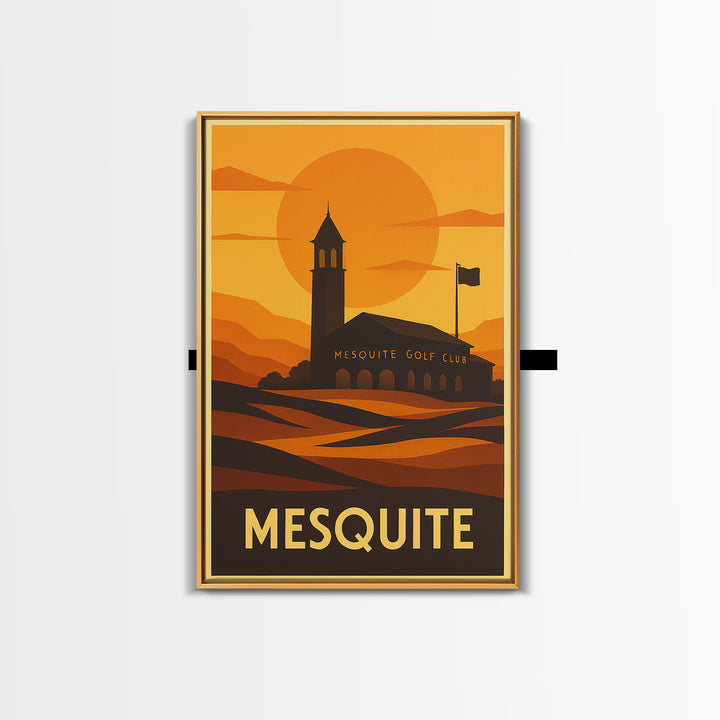 Mesquite Travel Poster, Framed Canvas Print, Warm Sunset Silhouette Art, Mesquite Poster Print, Fine Art Print, Travel Art Print