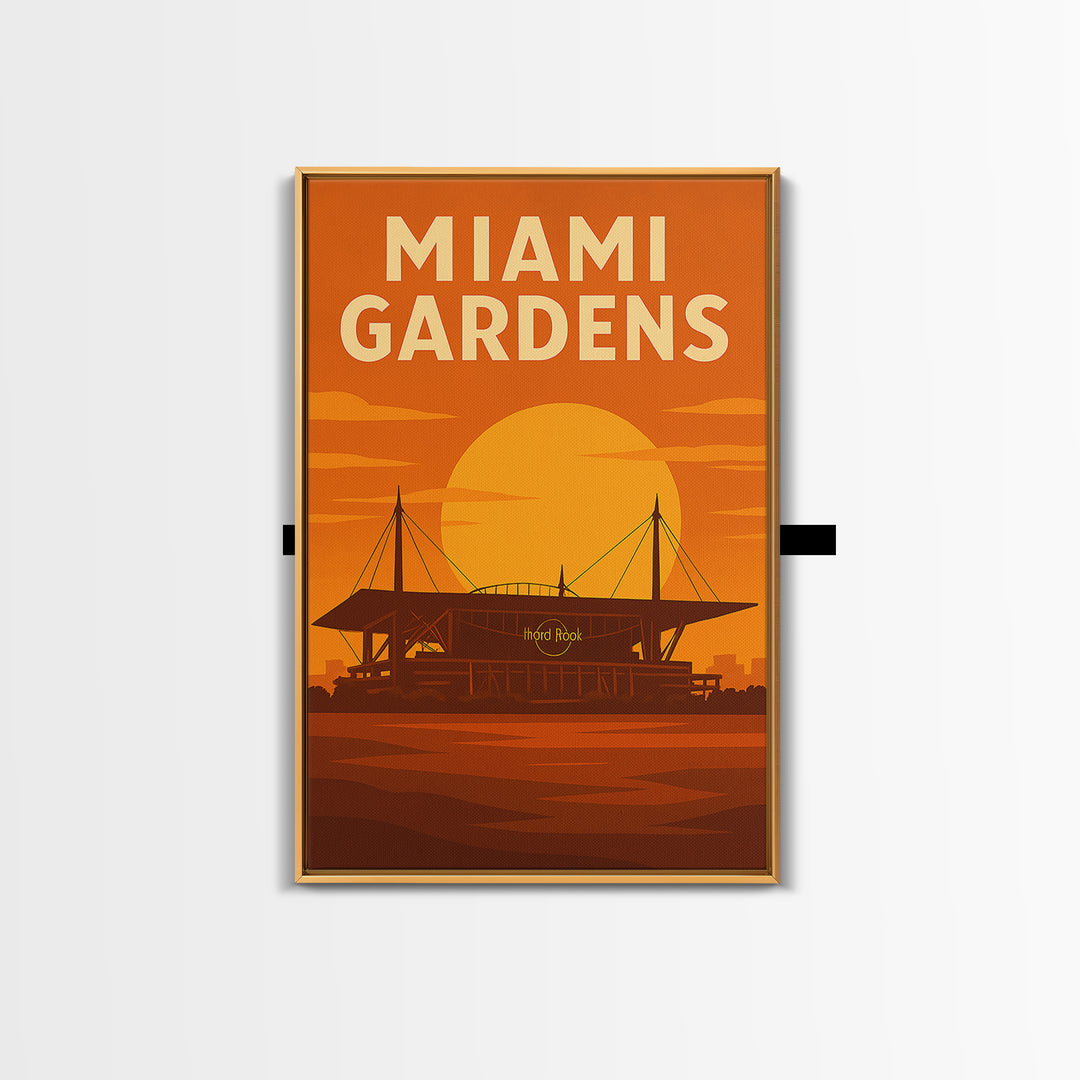 Miami Gardens Florida Travel Poster, Canvas Print, Warm Sunset Silhouette Art, Miami Gardens Wall Art, Retro Travel Print, Wall Decor