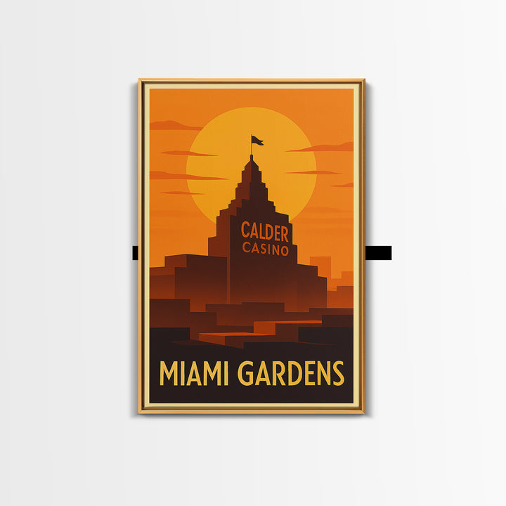 Miami Gardens Travel Poster, Framed Canvas Print, Warm Sunset Silhouette Art, Miami Gardens Wall Art, Vintage City Art, Retro Travel Print
