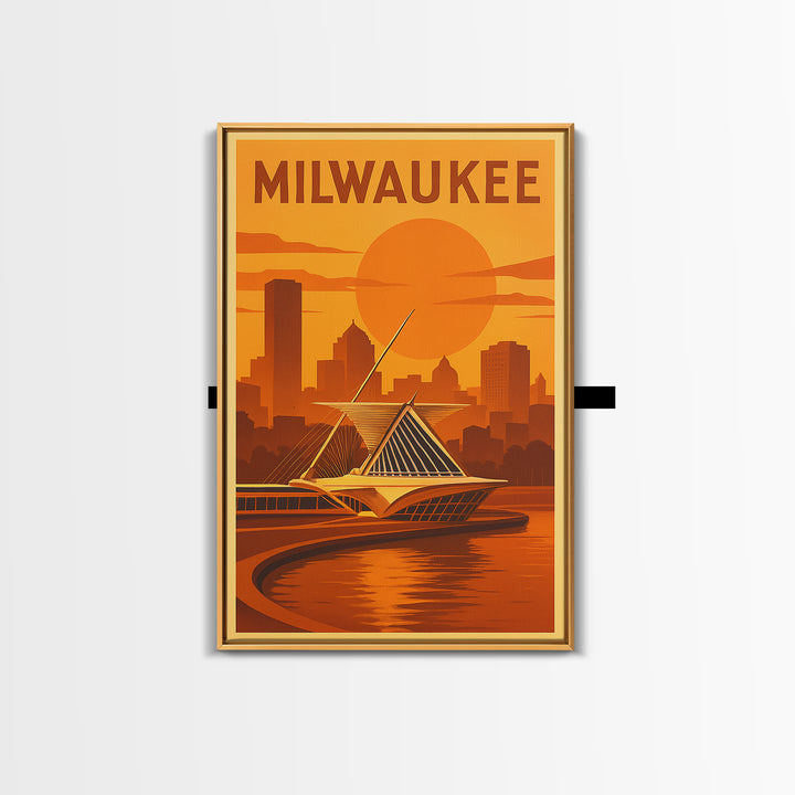 Milwaukee Wisconsin Travel Poster, Framed Canvas Print, Vintage Deco Wall Art, Milwaukee Poster Print, Travel Wall Art, Retro Travel Print