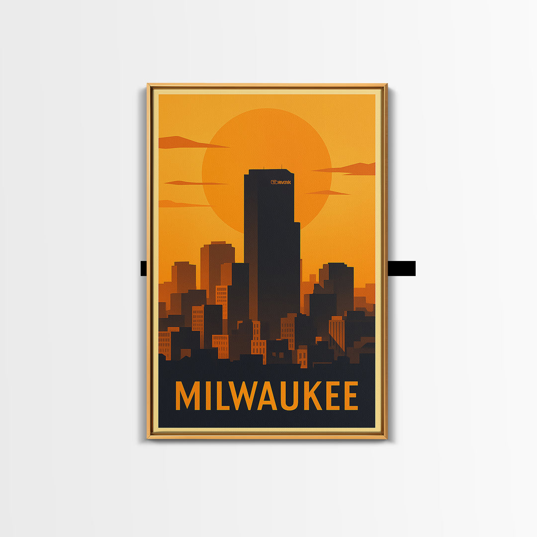 Milwaukee Travel Poster, Canvas Print, Gold Art Deco Poster Art, Milwaukee Travel Art, Fine Art Print, City Art Print, Living Room Wall Art