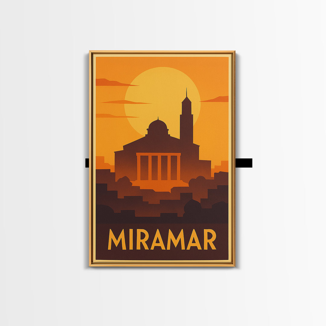 Miramar Travel Poster, Framed Canvas Print, Gold Art Deco Poster Art, Miramar Poster Print, Travel Art Print, Vintage Travel Print