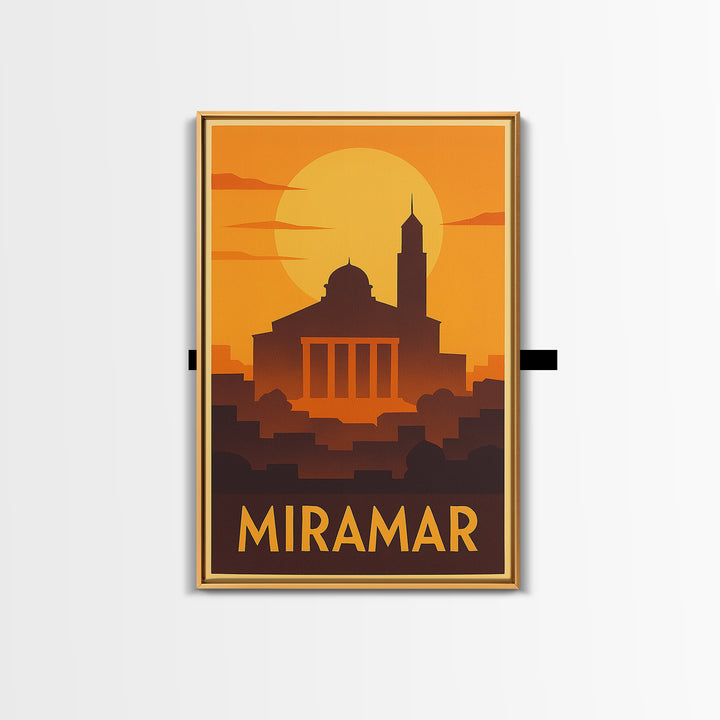 Miramar Travel Poster, Framed Canvas Print, Gold Art Deco Poster Art, Miramar Poster Print, Travel Art Print, Vintage Travel Print