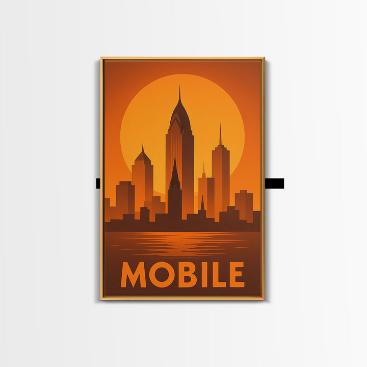Mobile Travel Poster, Framed Canvas Print, Golden Travel Poster Art, Mobile Art Print, Travel Art Print, Mid Century Wall Art, Design 2