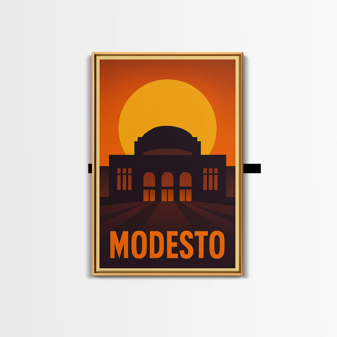 Modesto Travel Poster, Canvas Print, Vintage Deco Wall Art, Modesto City Art, Living Room Wall Art, Gift For Travelers, Vintage Travel Art