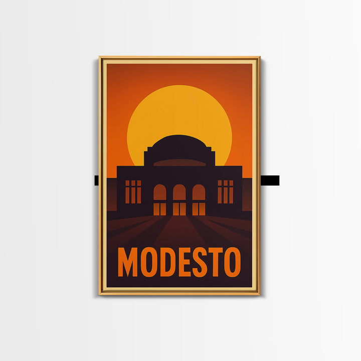 Modesto Travel Poster, Canvas Print, Vintage Deco Wall Art, Modesto City Art, Living Room Wall Art, Gift For Travelers, Vintage Travel Art
