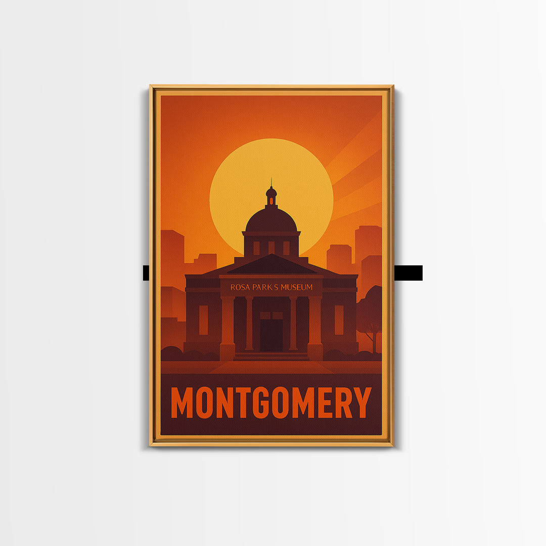 Montgomery Travel Poster, Canvas Print, Warm Sunset Silhouette Art, Montgomery Art Print, Vintage City Poster, Travel Wall Art