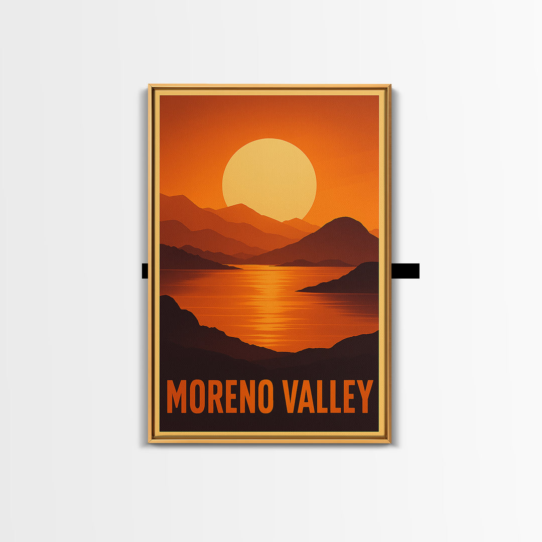 Moreno Valley Travel Poster, Framed Canvas Print, Gold Art Deco Poster Art, Moreno Valley Travel Art, Watercolor Skyline Art, City Art Print