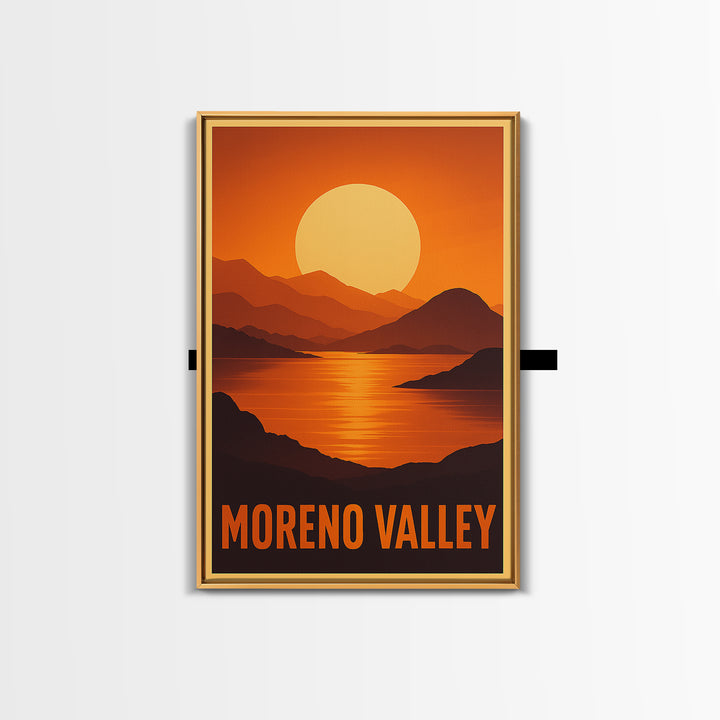 Moreno Valley Travel Poster, Framed Canvas Print, Gold Art Deco Poster Art, Moreno Valley Travel Art, Watercolor Skyline Art, City Art Print
