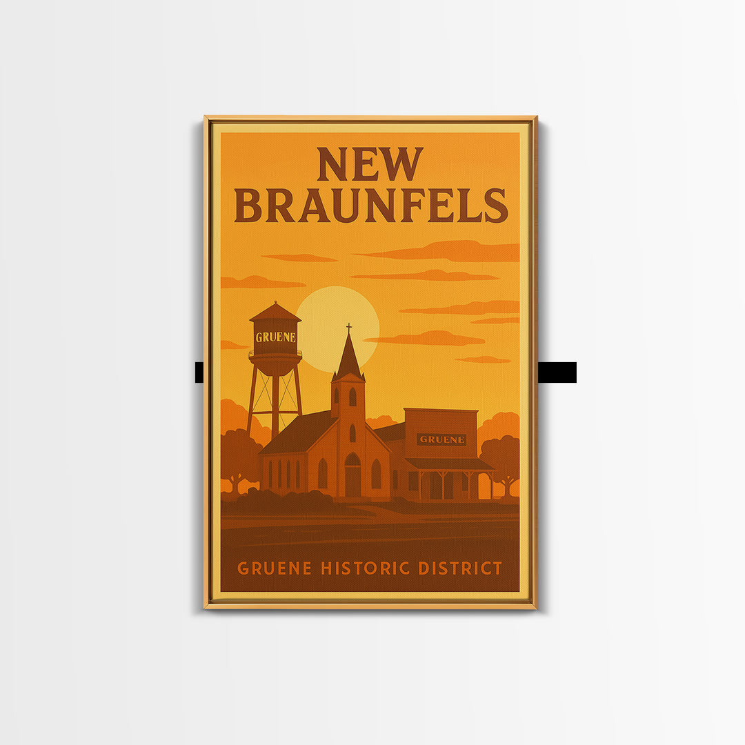 New Braunfels Texas Travel Poster, Canvas Print, Gold Art Deco Poster Art, New Braunfels City Art, Wanderlust Decor, Home Office Decor