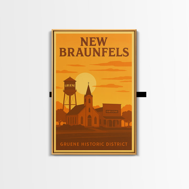 New Braunfels Texas Travel Poster, Canvas Print, Gold Art Deco Poster Art, New Braunfels City Art, Wanderlust Decor, Home Office Decor