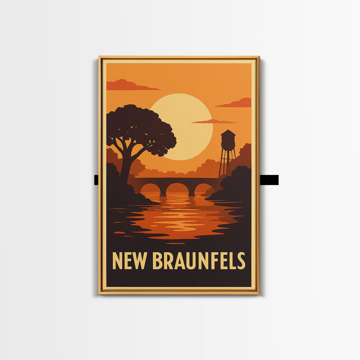 New Braunfels Travel Poster, Canvas Print, Gold Art Deco Poster Art, New Braunfels City Art, City Illustration, Home Office Decor