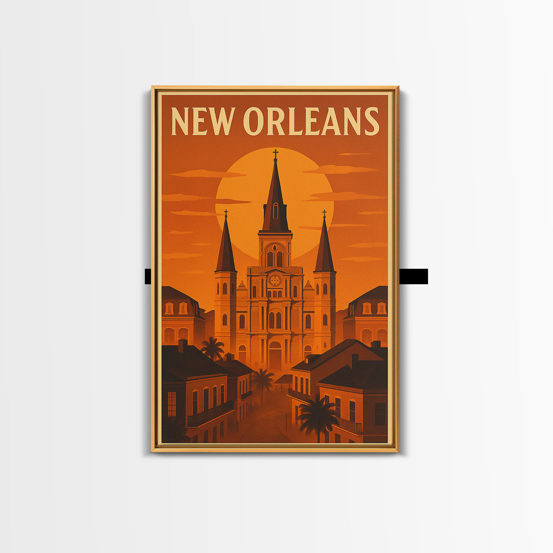 New Orleans Louisiana Travel Poster, Canvas Print, Gold Art Deco Poster Art, New Orleans Art Print, Travel Wall Decor, Gift For Travelers