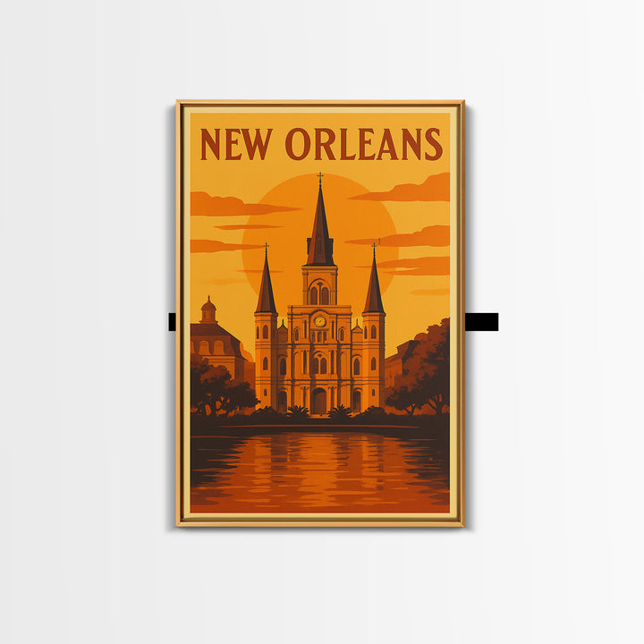 New Orleans Travel Poster, Framed Canvas Print, Golden Travel Poster Art, New Orleans Art Print, Travel Wall Art, City Art Print