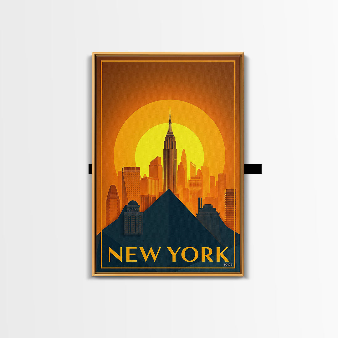 New York City New York Travel Poster, Canvas Print, Gold Art Deco Poster Art, New York Wall Art, Wall Art, Watercolor Skyline Art