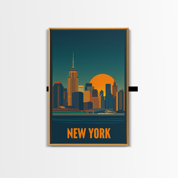 New York Travel Poster, Framed Canvas Print, Gold Art Deco Poster Art, New York Art Print, City Illustration, City Art Print, Home Decor