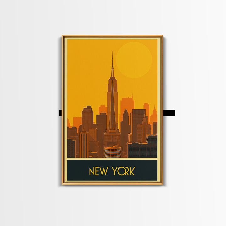 New York Travel Poster, Framed Canvas Print, Gold Art Deco Poster Art, New York Travel Art, City Art Print, Vintage City Poster