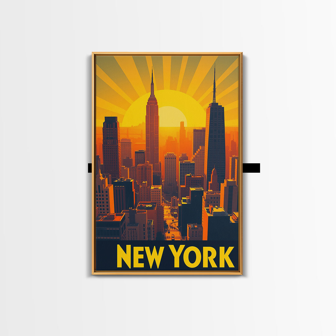New York Travel Poster, Canvas Print, Golden Travel Poster Art, New York Art Print, Retro Travel Print, Wanderlust Decor, Travel Poster Set