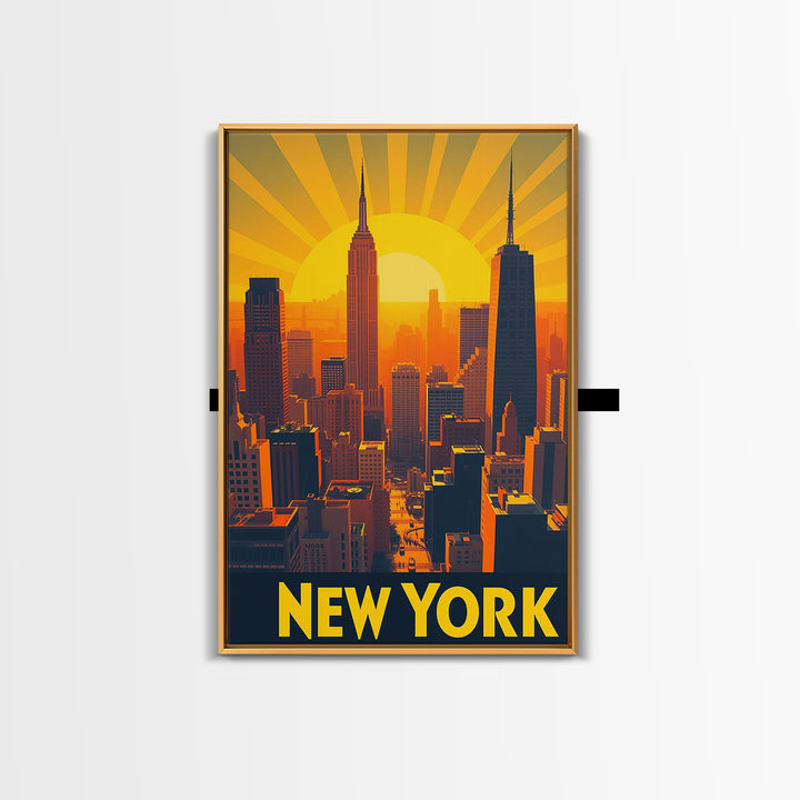 New York Travel Poster, Canvas Print, Golden Travel Poster Art, New York Art Print, Retro Travel Print, Wanderlust Decor, Travel Poster Set