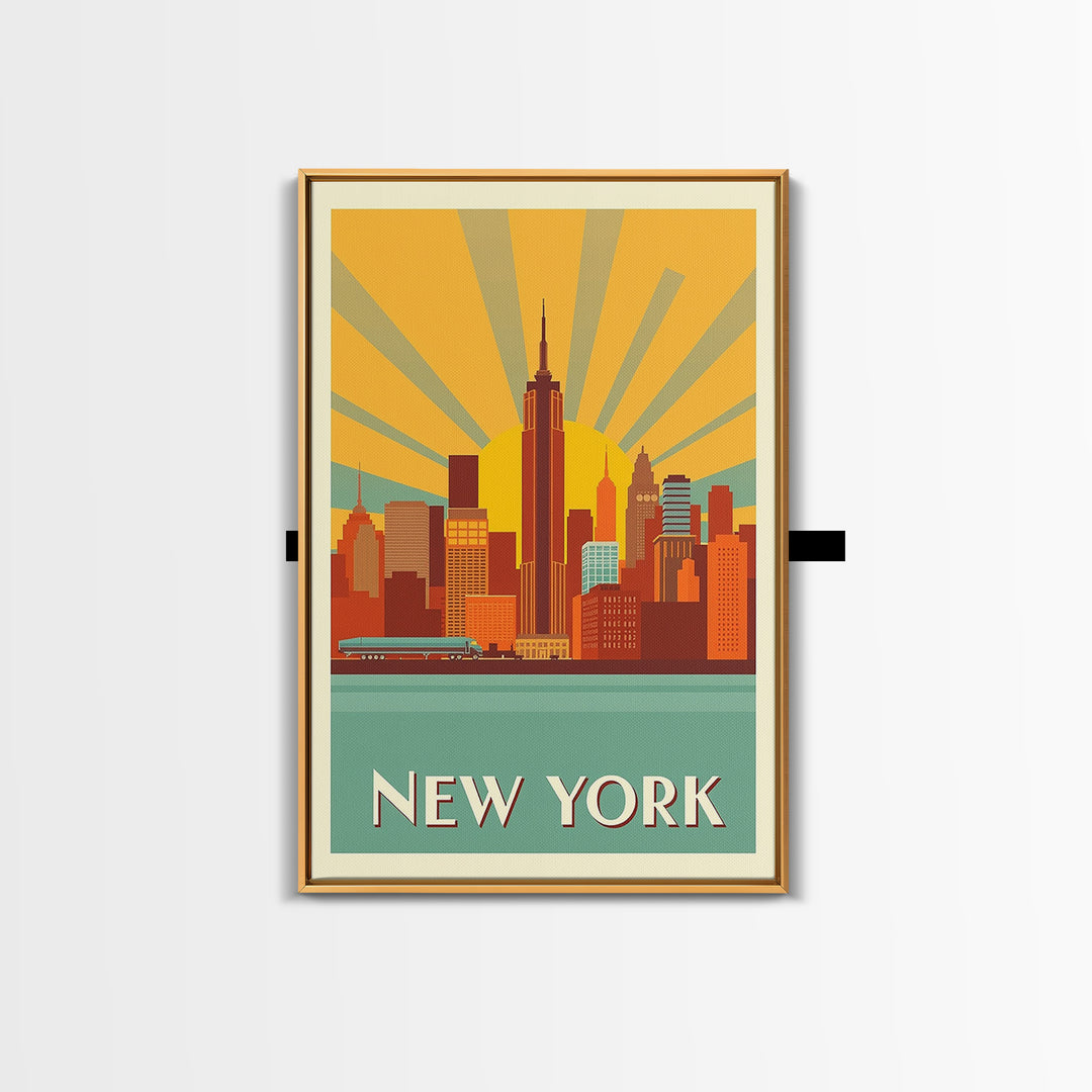 New York Travel Poster, Framed Canvas Print, Vintage Deco Wall Art, New York Poster Print, City Travel Prints, Travel Art Print