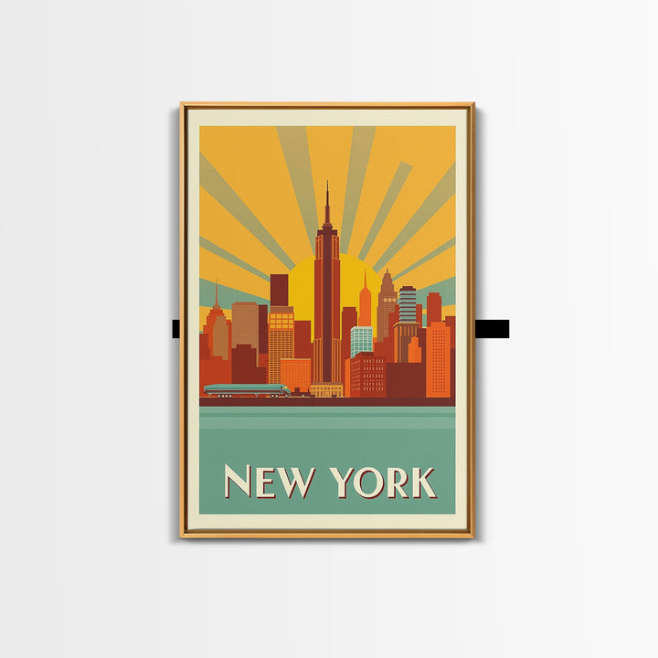 New York Travel Poster, Framed Canvas Print, Vintage Deco Wall Art, New York Poster Print, City Travel Prints, Travel Art Print