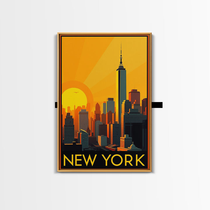 New York Travel Poster, Canvas Print, Warm Sunset Silhouette Art, New York Poster Print, Fine Art Print, Travel Wall Art, Travel Wall Decor