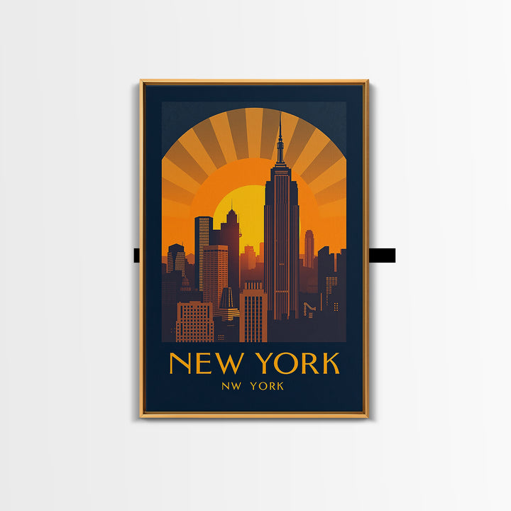 New York Travel Poster, Framed Canvas Print, Gold Art Deco Poster Art, New York Travel Art, Travel Poster Art, Vintage City Art