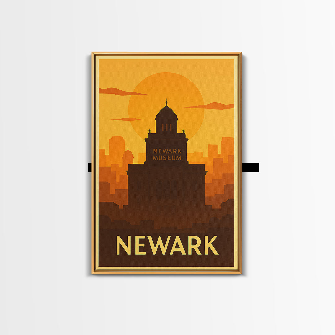 Newark Travel Poster, Framed Canvas Print, Warm Sunset Silhouette Art, Newark City Art, Home Office Decor, Gift For Travelers, Design 2