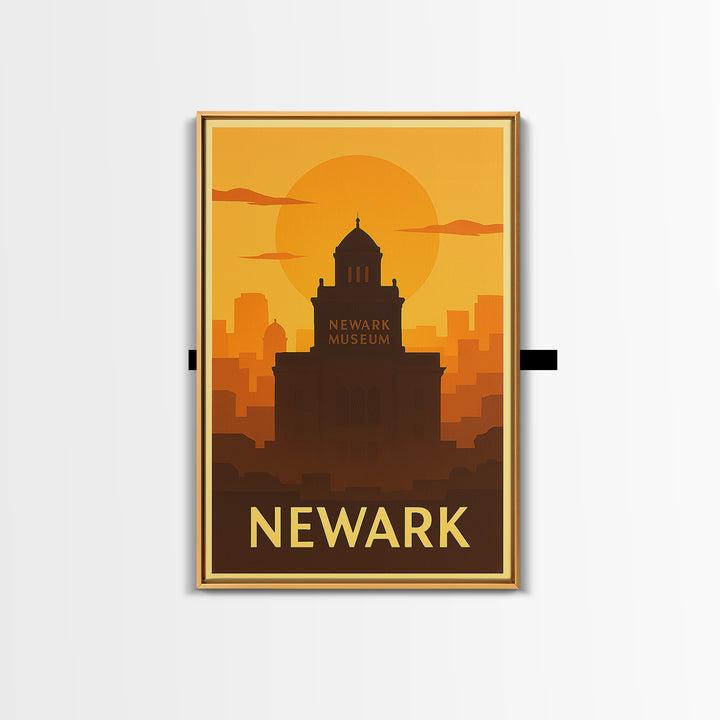 Newark Travel Poster, Framed Canvas Print, Warm Sunset Silhouette Art, Newark City Art, Home Office Decor, Gift For Travelers, Design 2