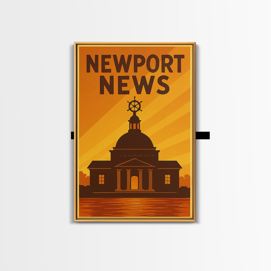 Newport News Virginia Travel Poster, Canvas Print, Warm Sunset Silhouette Art, Newport News Art Print, Vintage City Art, Retro Travel Print
