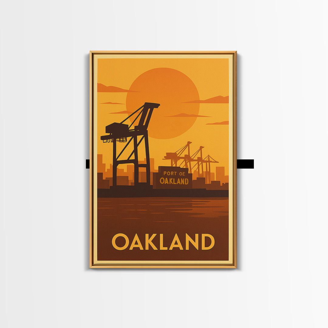 Oakland Travel Poster, Canvas Print, Golden Travel Poster Art, Oakland Poster Print, Watercolor Downtown Skyline, Office Decor, Poster Art