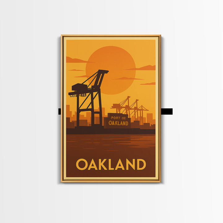 Oakland Travel Poster, Canvas Print, Golden Travel Poster Art, Oakland Poster Print, Watercolor Downtown Skyline, Office Decor, Poster Art