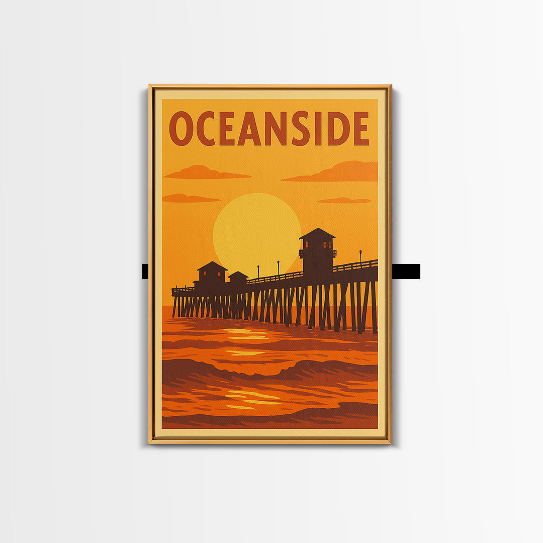 Oceanside California Travel Poster, Canvas Print, Warm Sunset Silhouette Art, Oceanside Poster Print, City Art Print, City Travel Prints