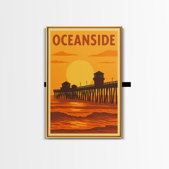 Oceanside California Travel Poster, Canvas Print, Warm Sunset Silhouette Art, Oceanside Poster Print, City Art Print, City Travel Prints
