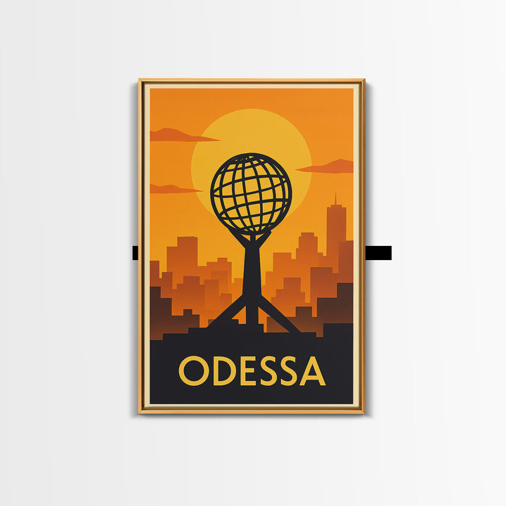 Odessa Travel Poster, Framed Canvas Print, Warm Sunset Silhouette Art, Odessa Poster Print, City Travel Prints, Retro Travel Print
