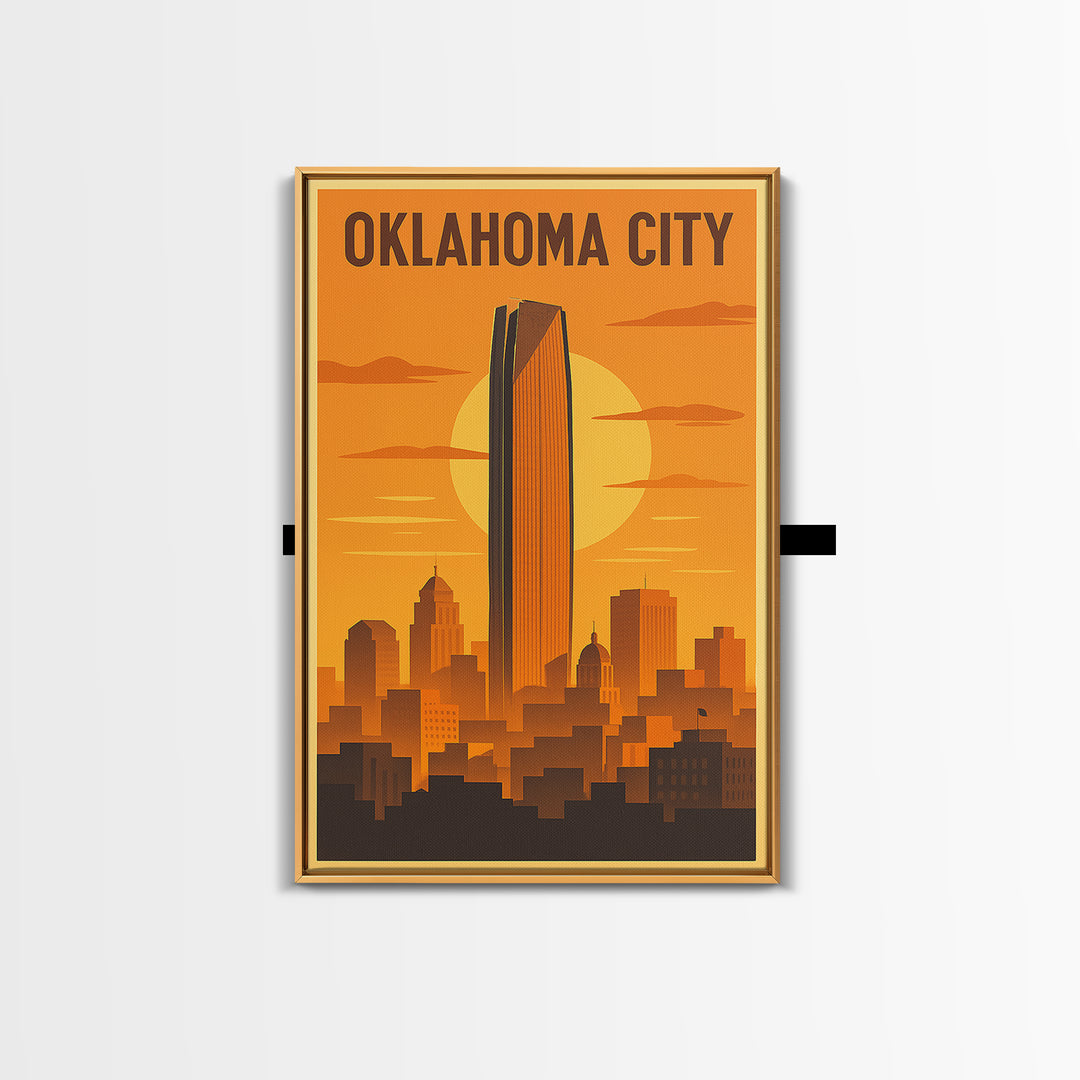 Oklahoma City Oklahoma Travel Poster, Framed Canvas Print, Vintage Deco Wall Art, Oklahoma City Wall Art, Travel Wall Art, Vintage City Art
