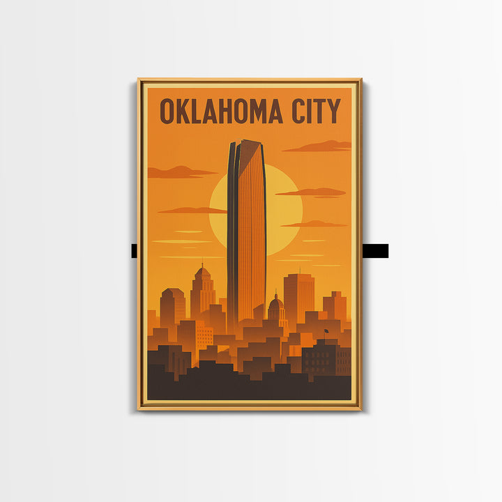 Oklahoma City Oklahoma Travel Poster, Framed Canvas Print, Vintage Deco Wall Art, Oklahoma City Wall Art, Travel Wall Art, Vintage City Art