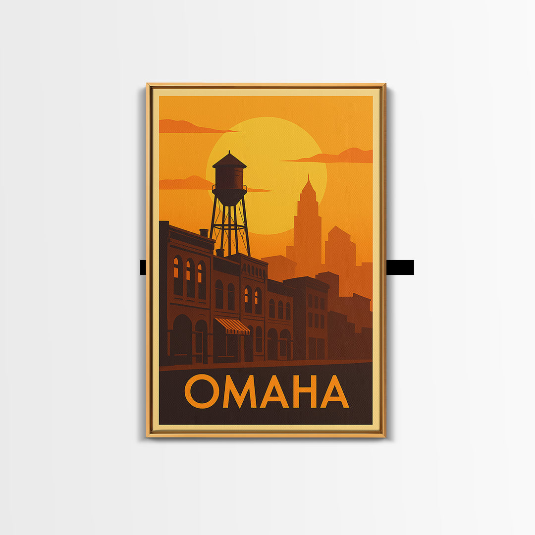 Omaha Travel Poster, Canvas Print, Gold Art Deco Poster Art, Omaha Art Print, Home Office Decor, Eclectic Wall Decor, Wanderlust Decor