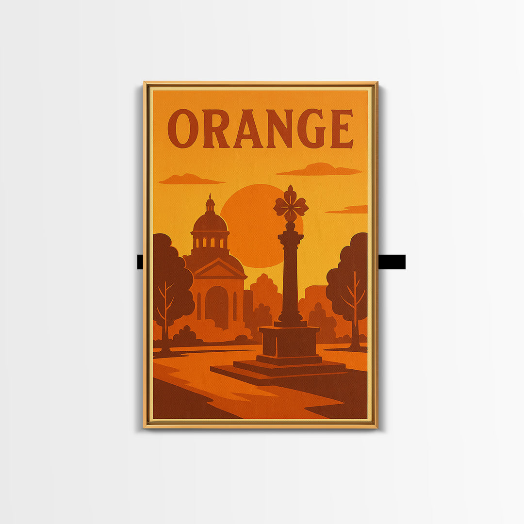 Orange California Travel Poster, Canvas Print, Warm Sunset Silhouette Art, Orange Wall Art, Travel Print, Wall Decor, City Travel Prints
