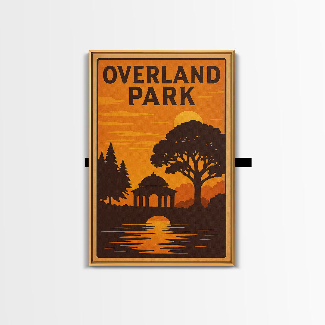 Overland Park Kansas Travel Poster, Framed Canvas Print, Vintage Deco Wall Art, Overland Park Wall Art, Retro Travel Print, Vintage City Art