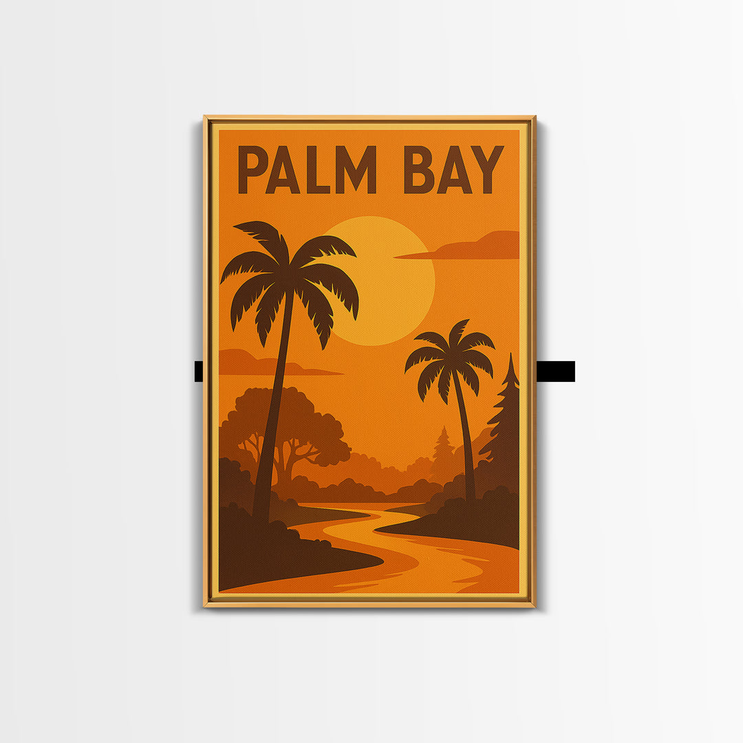 Palm Bay Florida Travel Poster, Framed Canvas Print, Golden Travel Poster Art, Palm Bay Art Print, Vintage City Art, Travel Poster Art
