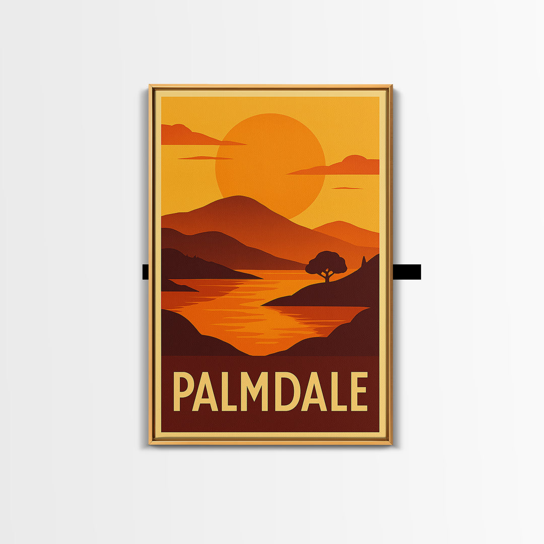 Palmdale Travel Poster, Canvas Print, Golden Travel Poster Art, Palmdale Wall Art, Modern Wall Decor, Watercolor Cityscape, Travel Gift