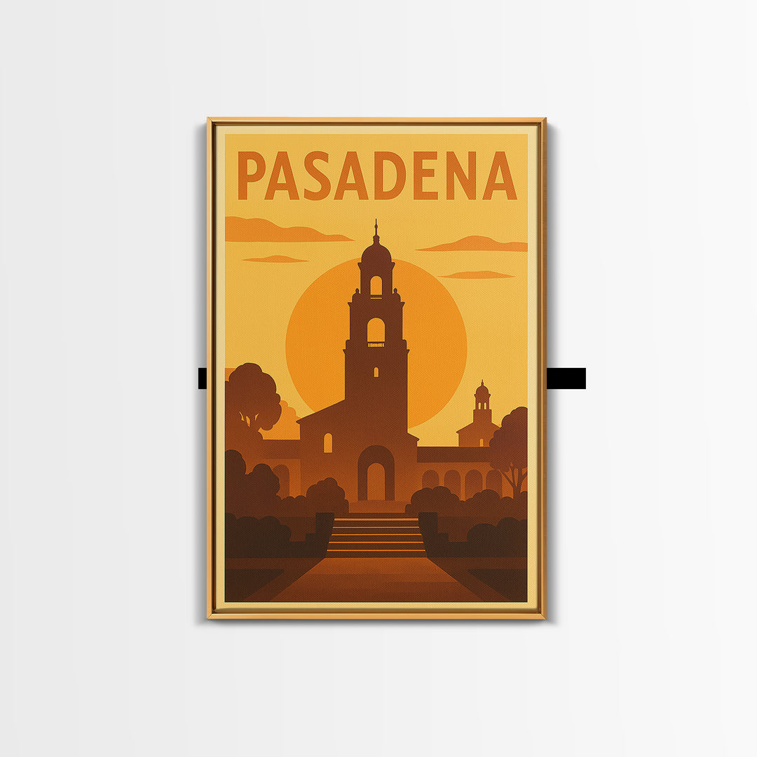 Pasadena Travel Poster, Framed Canvas Print, Gold Art Deco Poster Art, Pasadena City Art, Wanderlust Decor, City Travel Prints