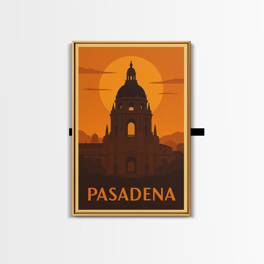 Pasadena Travel Poster, Framed Canvas Print, Golden Travel Poster Art, Pasadena Art Print, City Travel Prints, Retro Travel Print