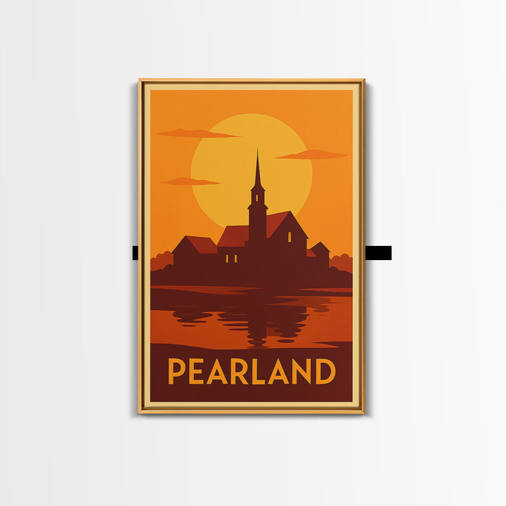 Pearland Travel Poster, Framed Canvas Print, Golden Travel Poster Art, Pearland Wall Art, Travel Poster Set, Travel Art Print, Design 2